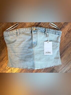 NWT Pull & Bear Patchworked Garments Denim Tube Top